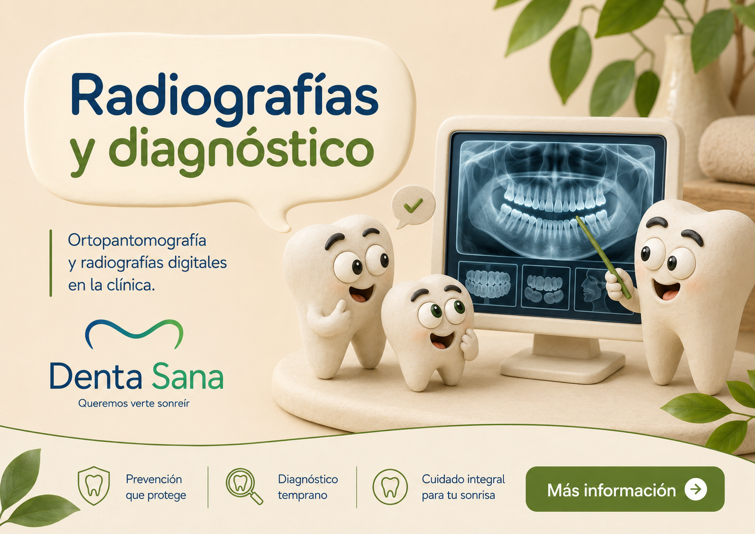 Ilustración de la campaña Denta Sana sobre radiografías digitales y diagnóstico