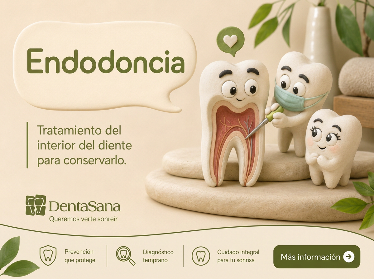 Ilustración de la campaña Denta Sana sobre endodoncia y tratamiento de conductos