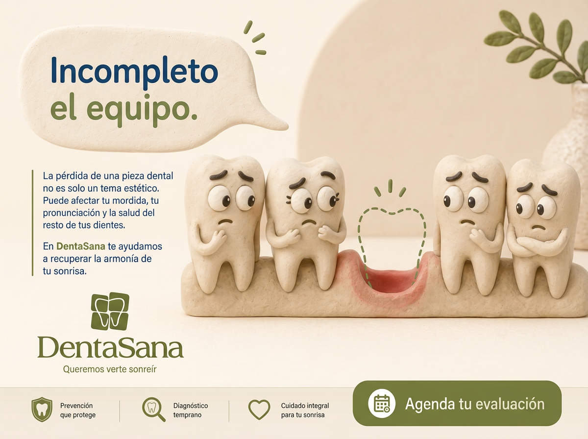 Ilustración de la campaña Denta Sana sobre la pérdida de un diente y los implantes dentales