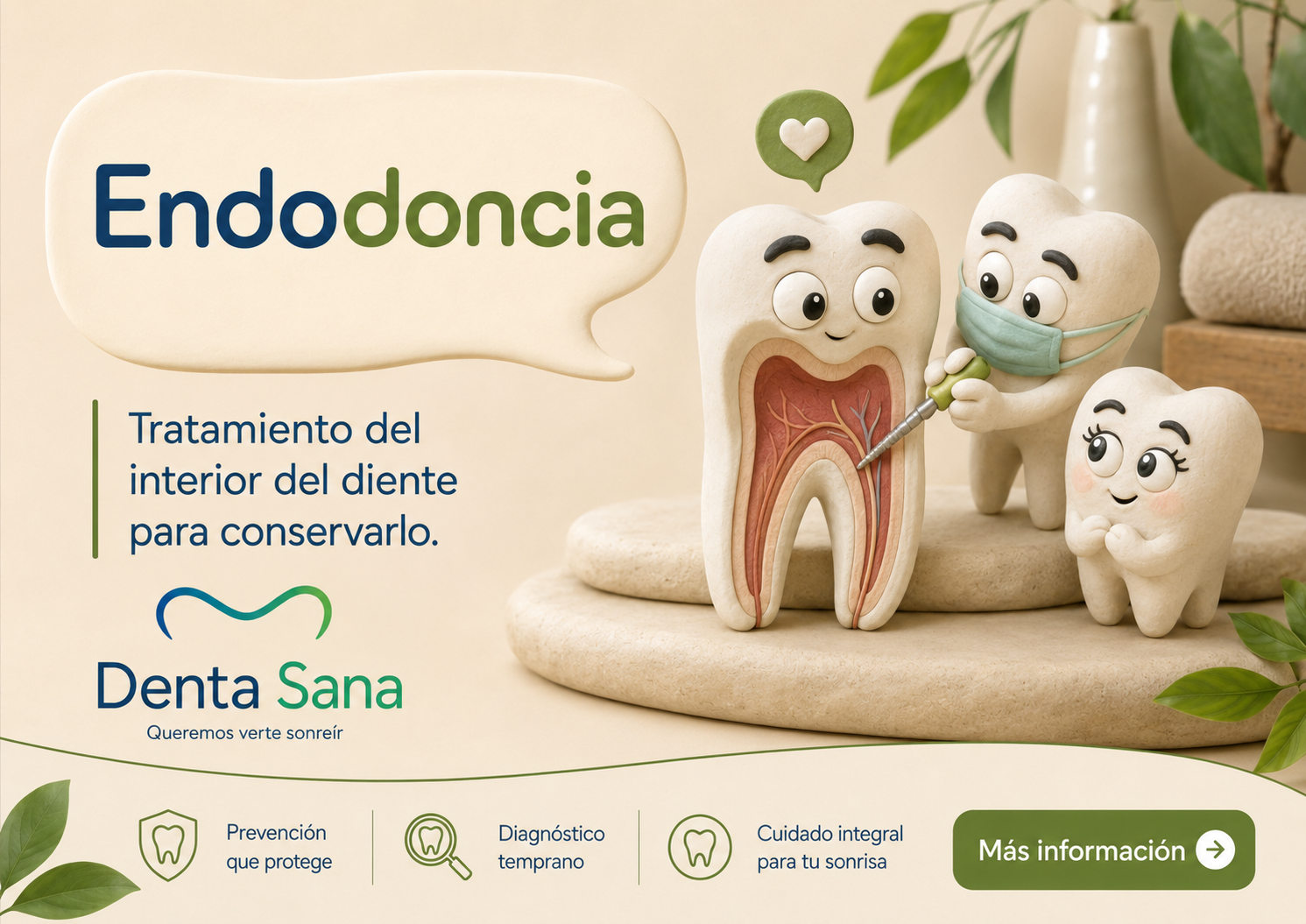 Ilustración de la campaña Denta Sana sobre endodoncia y tratamiento de conductos