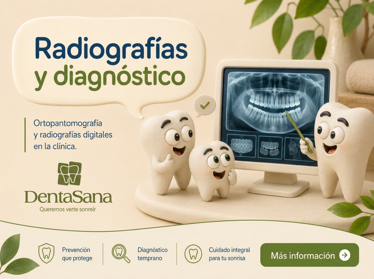 Ilustración de la campaña Denta Sana sobre radiografías digitales y diagnóstico