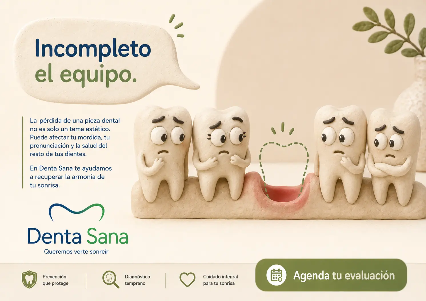 Ilustración de la campaña Denta Sana sobre la pérdida de un diente y los implantes dentales