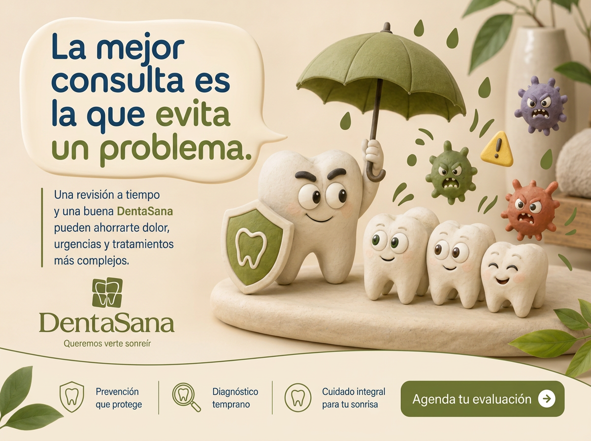 Ilustración de la campaña Denta Sana sobre prevención dental: la mejor consulta es la que evita un problema